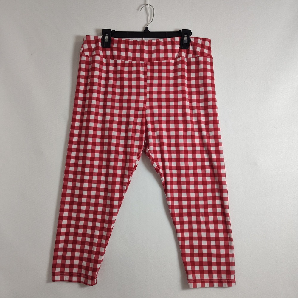 Way to Celebrate Patriotic Red White Gingham Check Leggings XXL 20 Capri Cropped - Picture 2 of 10